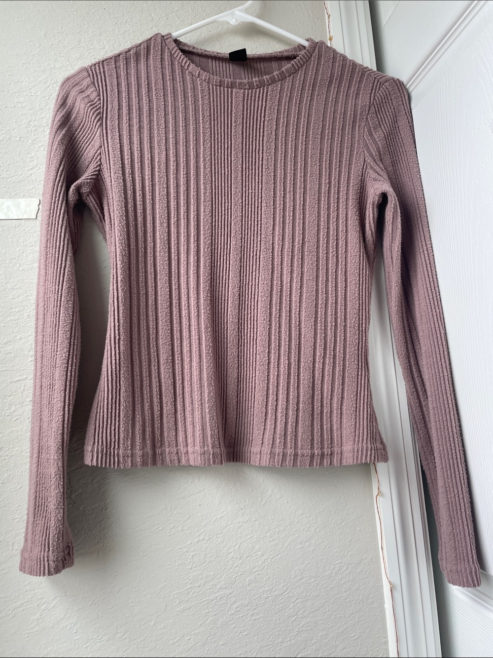 SHEIN Mauve Ribbed Long Sleeve Knit Top